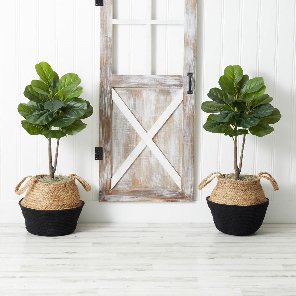 Artificial Fiddle Leaf Fig Tree with Handmade Cotton & Jute Planter- Set of 2. Picture 12