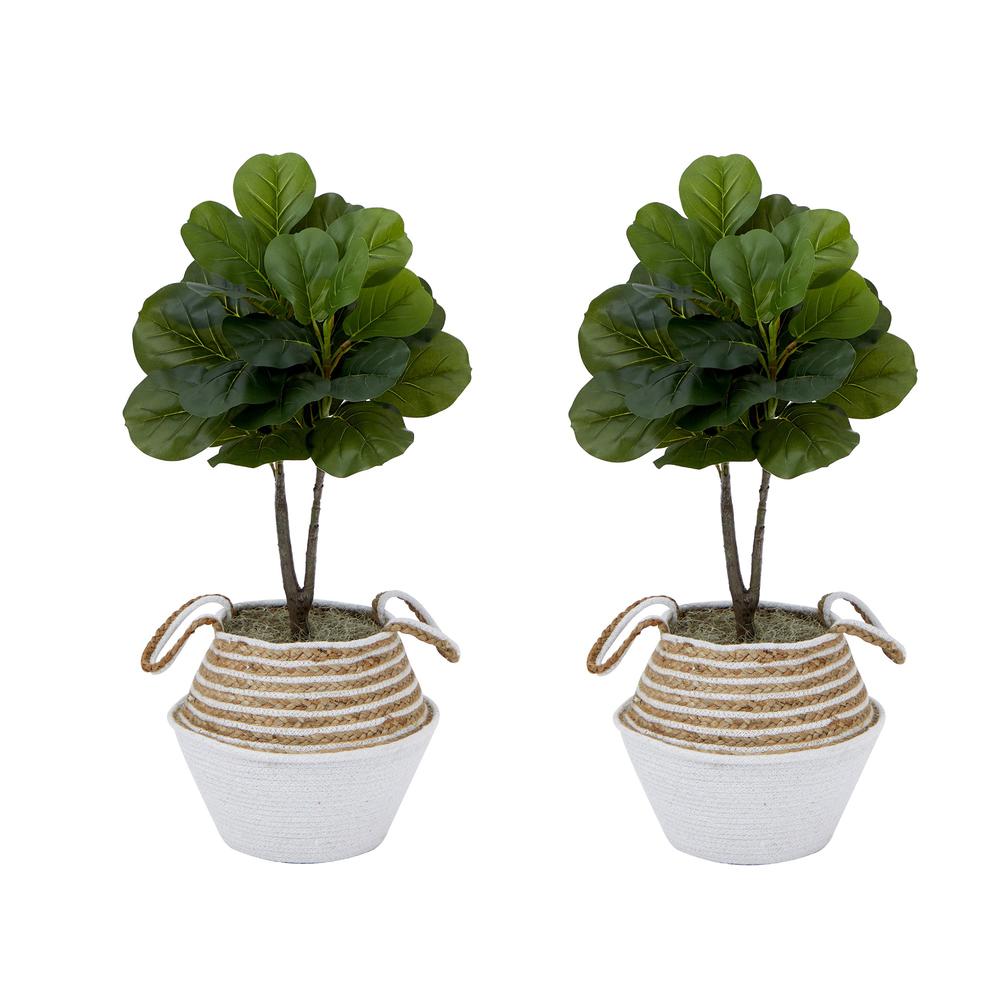 Artificial Fiddle Leaf Fig Tree with Handmade Cotton & Jute Planter - Set of 2. Picture 1