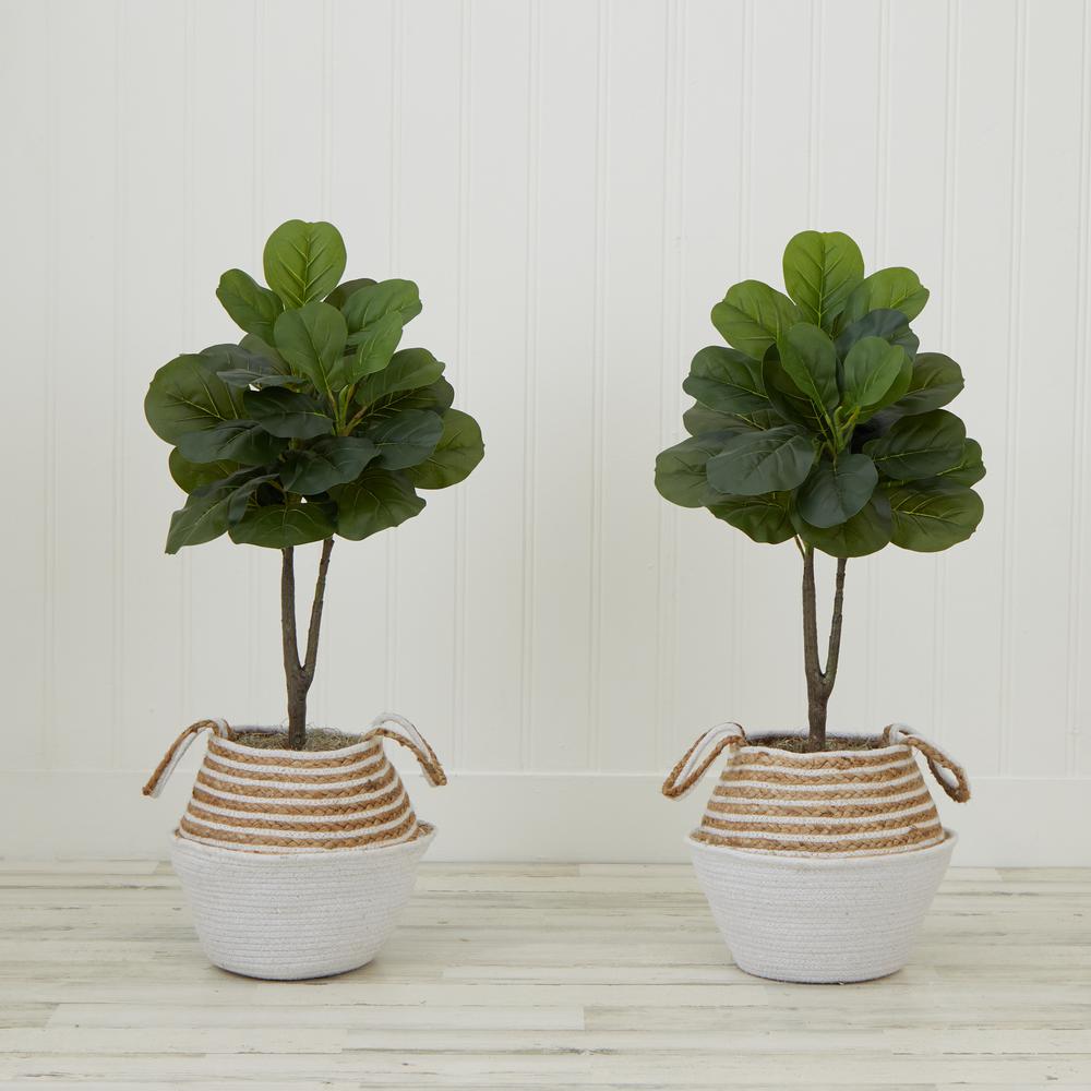 Artificial Fiddle Leaf Fig Tree with Handmade Cotton & Jute Planter - Set of 2. Picture 9