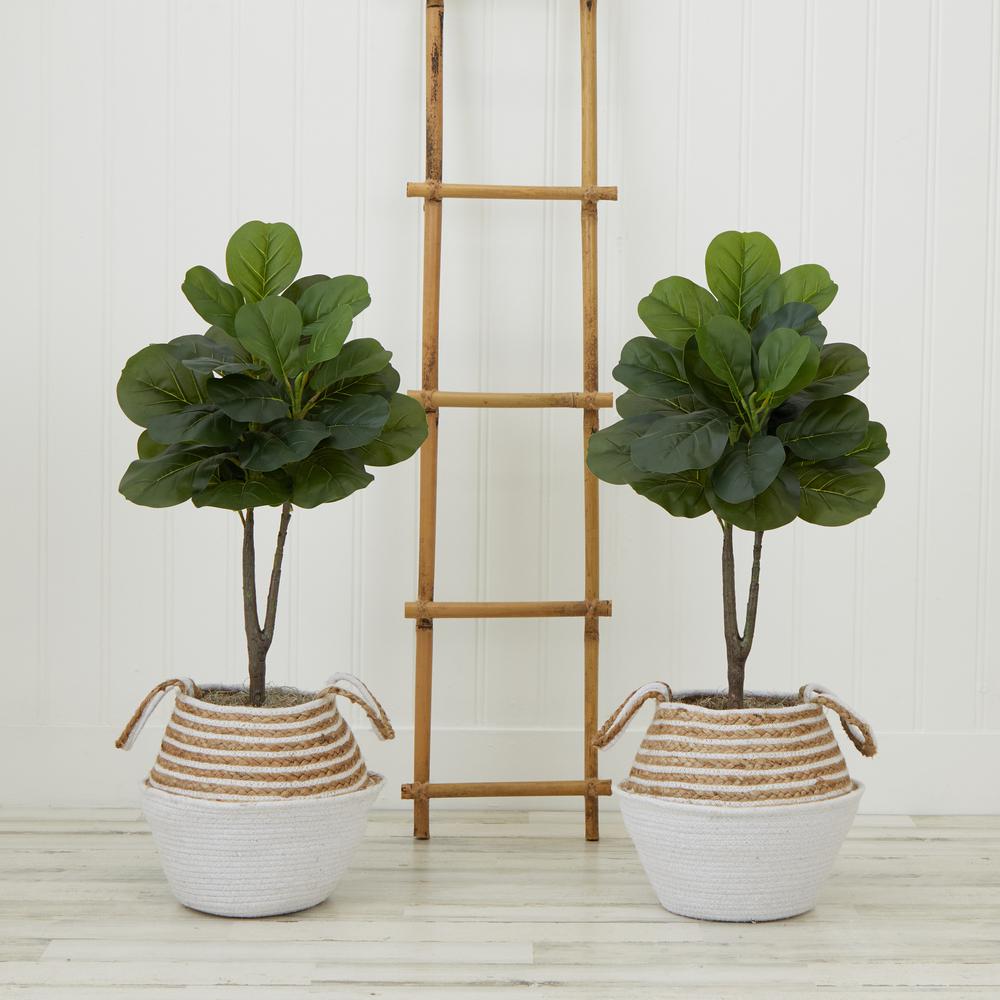 Artificial Fiddle Leaf Fig Tree with Handmade Cotton & Jute Planter - Set of 2. Picture 10