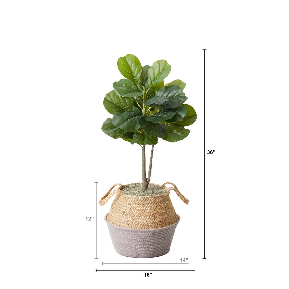 Artificial Fiddle Leaf Fig Tree with Handmade Cotton & Jute Planter - Set of 2. Picture 6