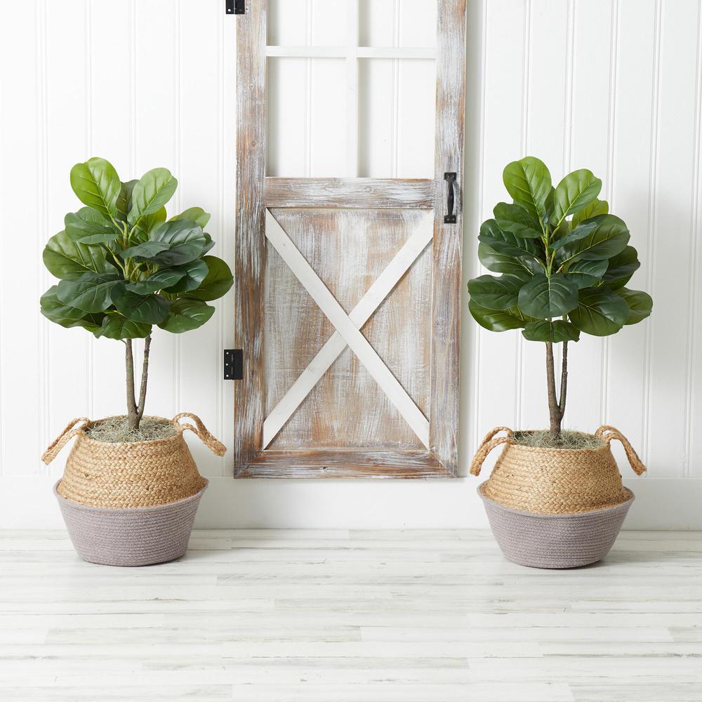 Artificial Fiddle Leaf Fig Tree with Handmade Cotton & Jute Planter - Set of 2. Picture 12