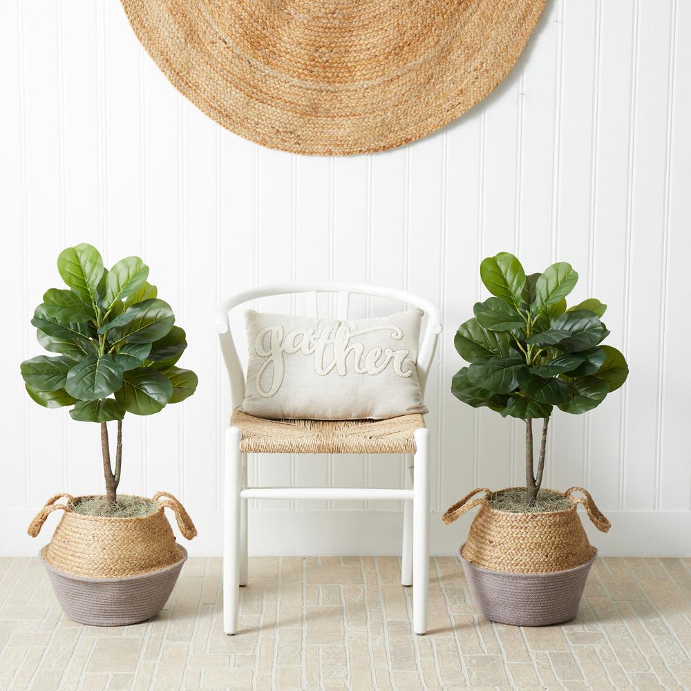 Artificial Fiddle Leaf Fig Tree with Handmade Cotton & Jute Planter - Set of 2. Picture 13