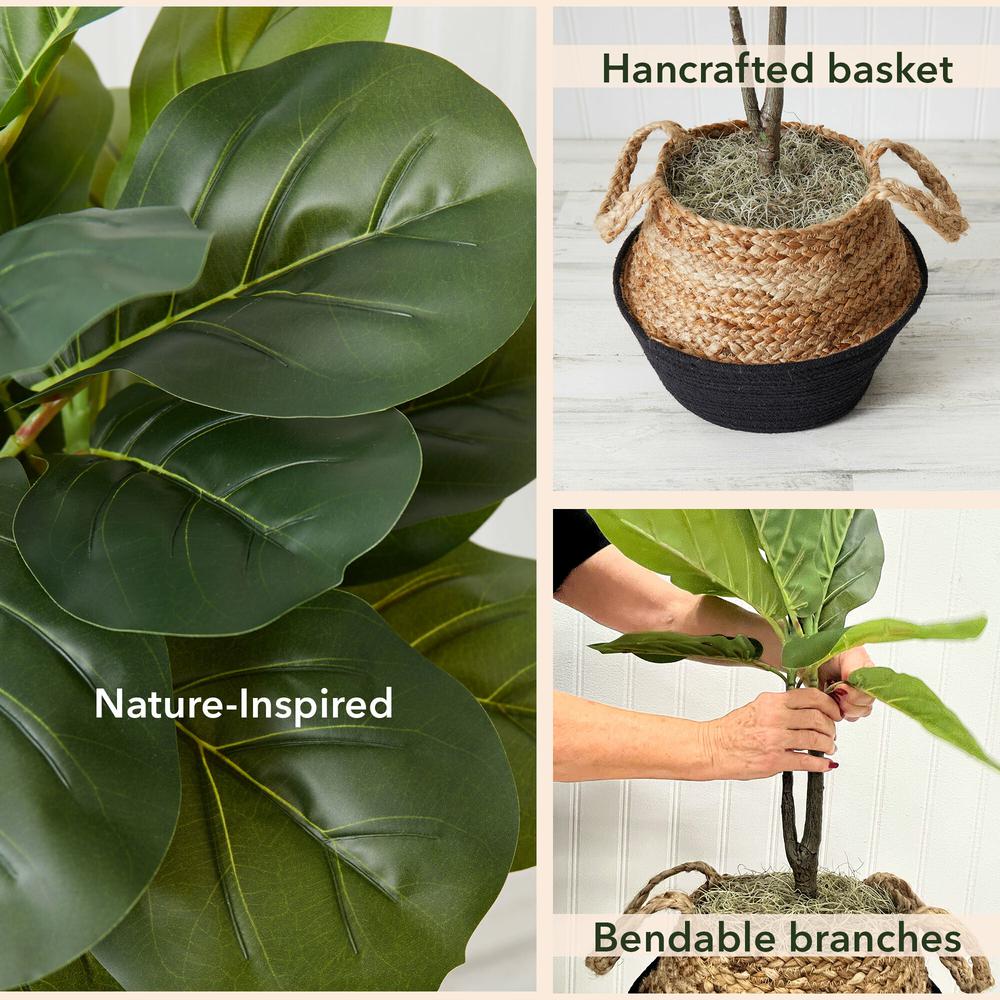 Artificial Fiddle Leaf Fig Tree with Handmade Cotton & Jute Planter - Set of 2. Picture 3
