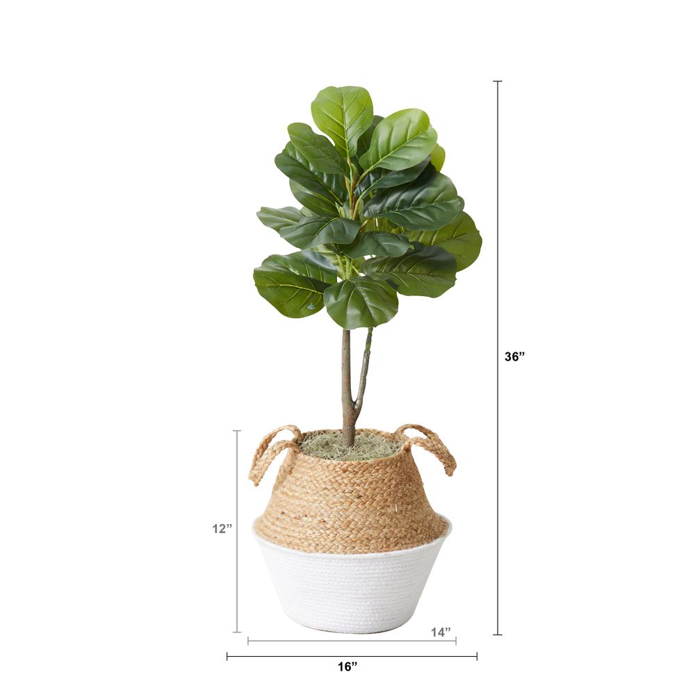 Artificial Fiddle Leaf Fig Tree with Handmade Cotton & Jute Planter - Set of 2. Picture 6