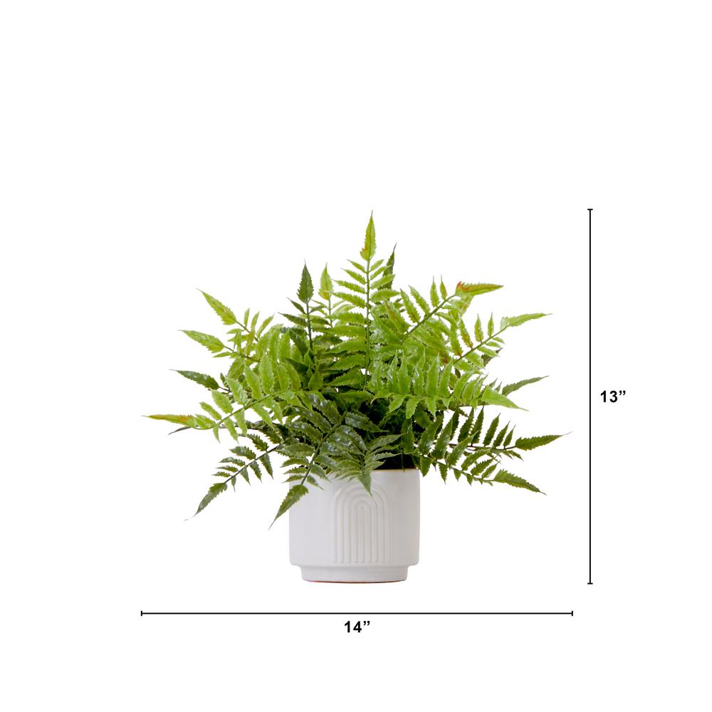 13in. Artificial Boston Fern Plant with Decorative Planter. Picture 2
