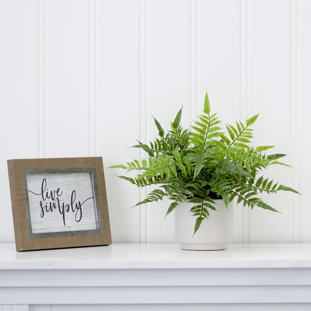 13in. Artificial Boston Fern Plant with Decorative Planter. Picture 4