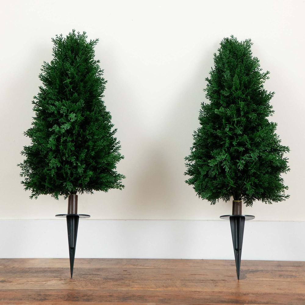 Artificial Cedar Plant with Integrated Ground Stake (Indoor/Outdoor) - Set of 2. Picture 4