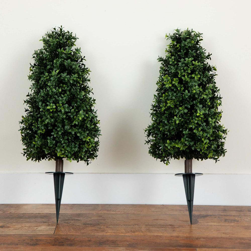 Boxwood Plant with Integrated Ground Stake (Indoor/Outdoor) - Set of 2. Picture 4
