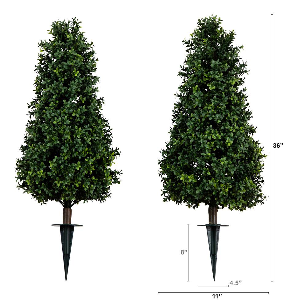 Boxwood Plant with Integrated Ground Stake (Indoor/Outdoor) - Set of 2. Picture 1