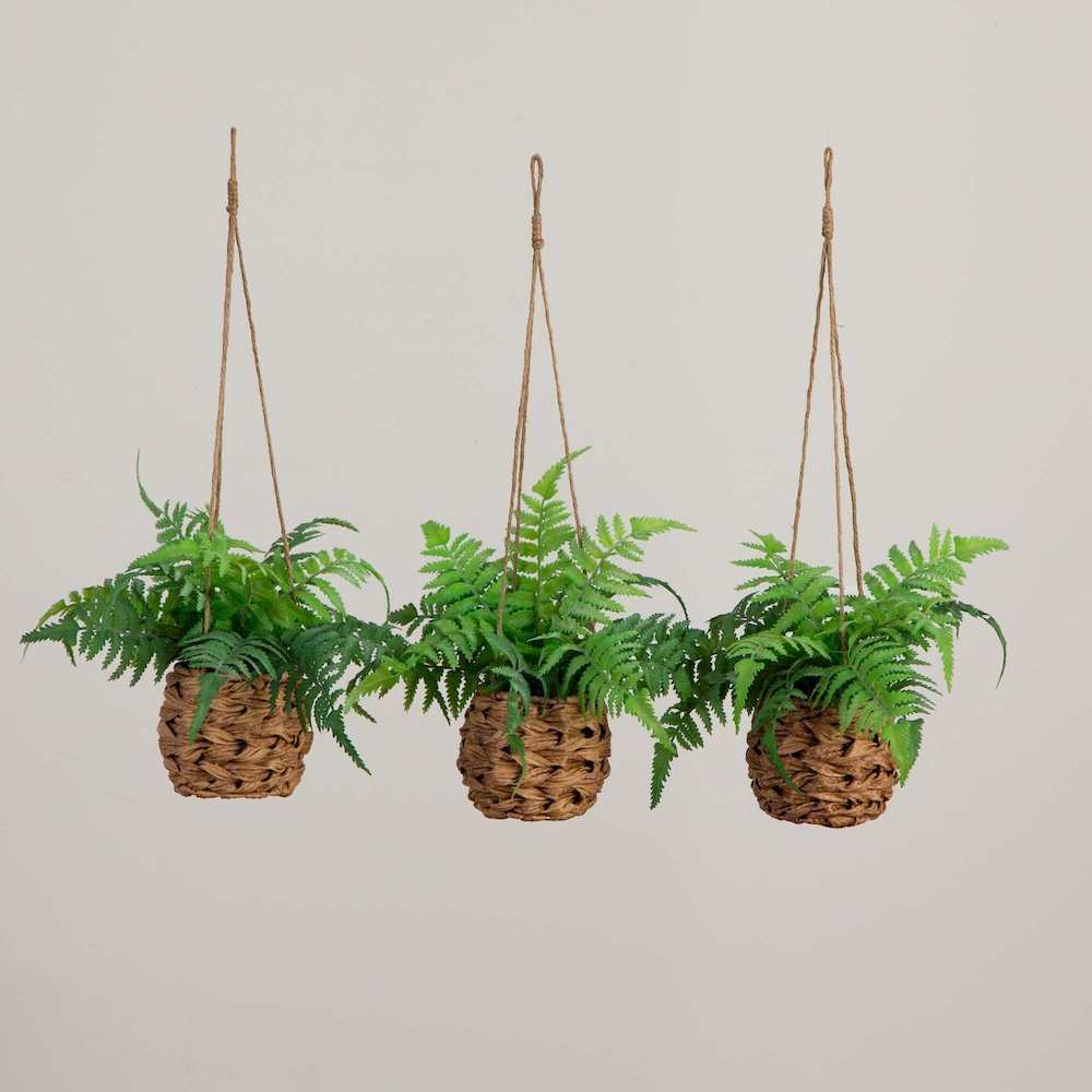 10in. UV Resistant Artificial Boston Fern in Hanging Wicker Basket Set of 3. Picture 7
