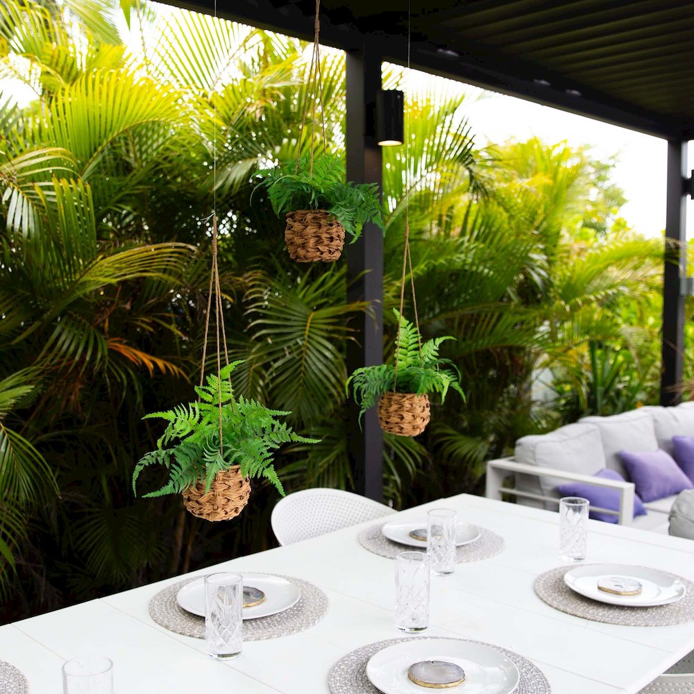 10in. UV Resistant Artificial Boston Fern in Hanging Wicker Basket Set of 3. Picture 11