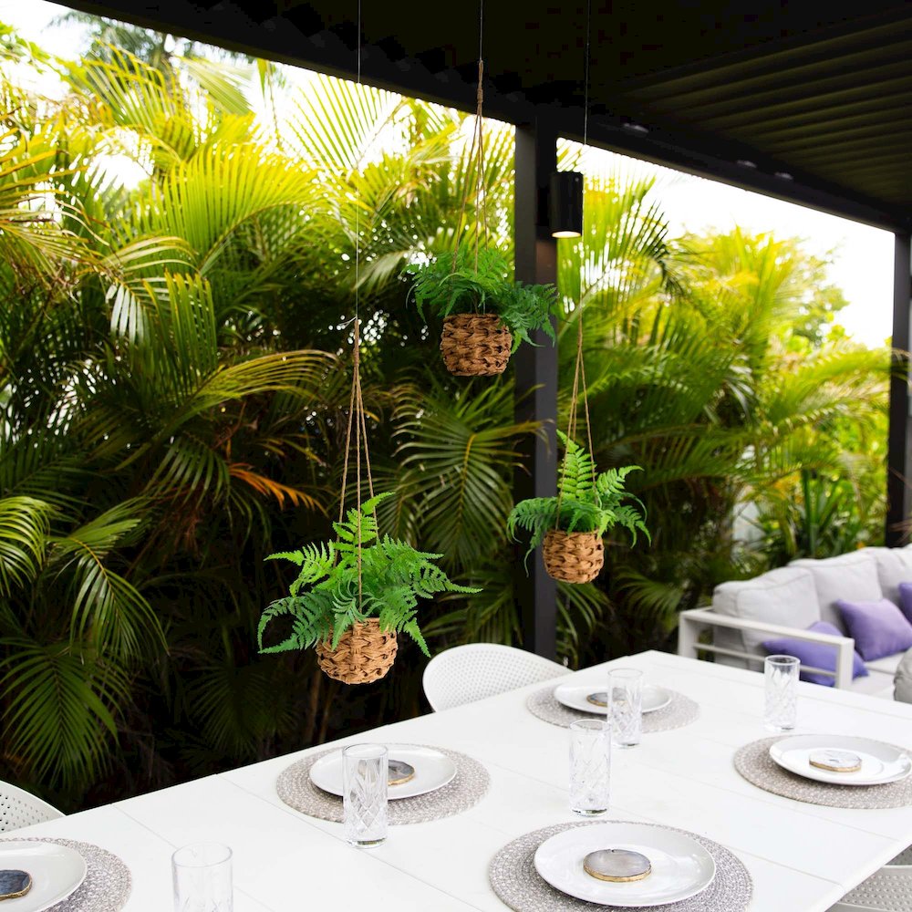 10in. UV Resistant Artificial Boston Fern in Hanging Wicker Basket Set of 3. Picture 6