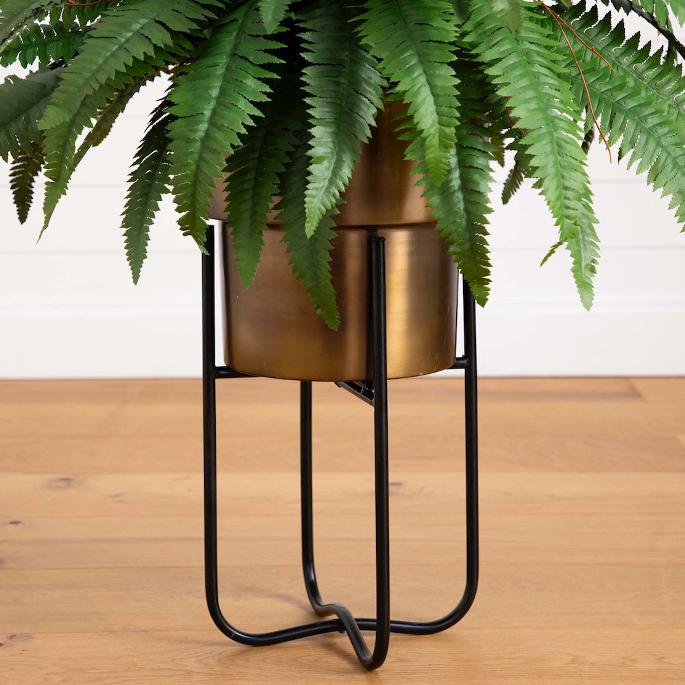 35in. Artificial Boston Fern in Brass Metal Planter with Stand. Picture 3