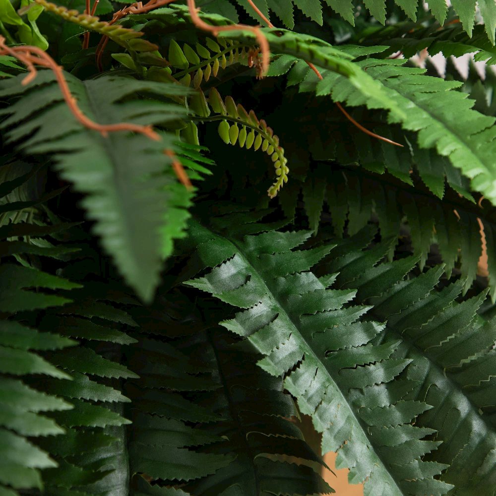 31in. Artificial Boston Fern in Patina Metal Planter with Stand. Picture 7