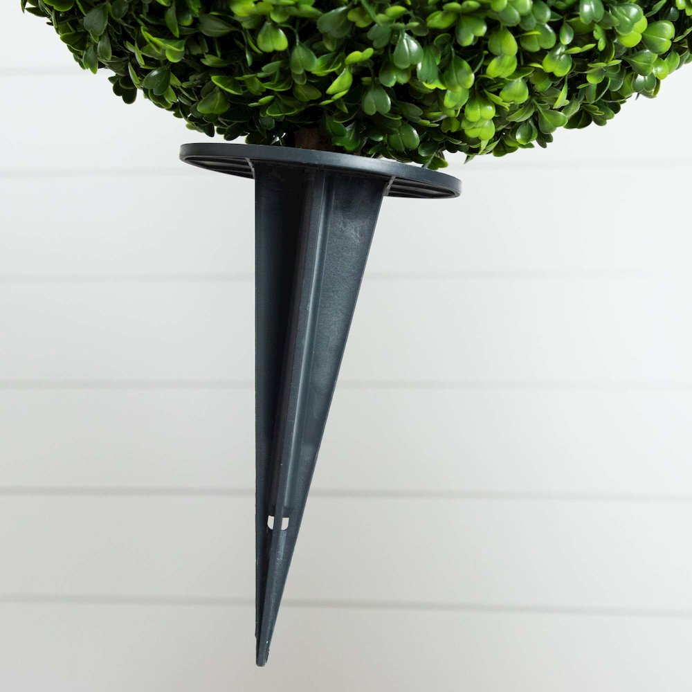 14in. Artificial Boxwood Ball Topiary with Integrated Ground Stake Set of 2. Picture 3