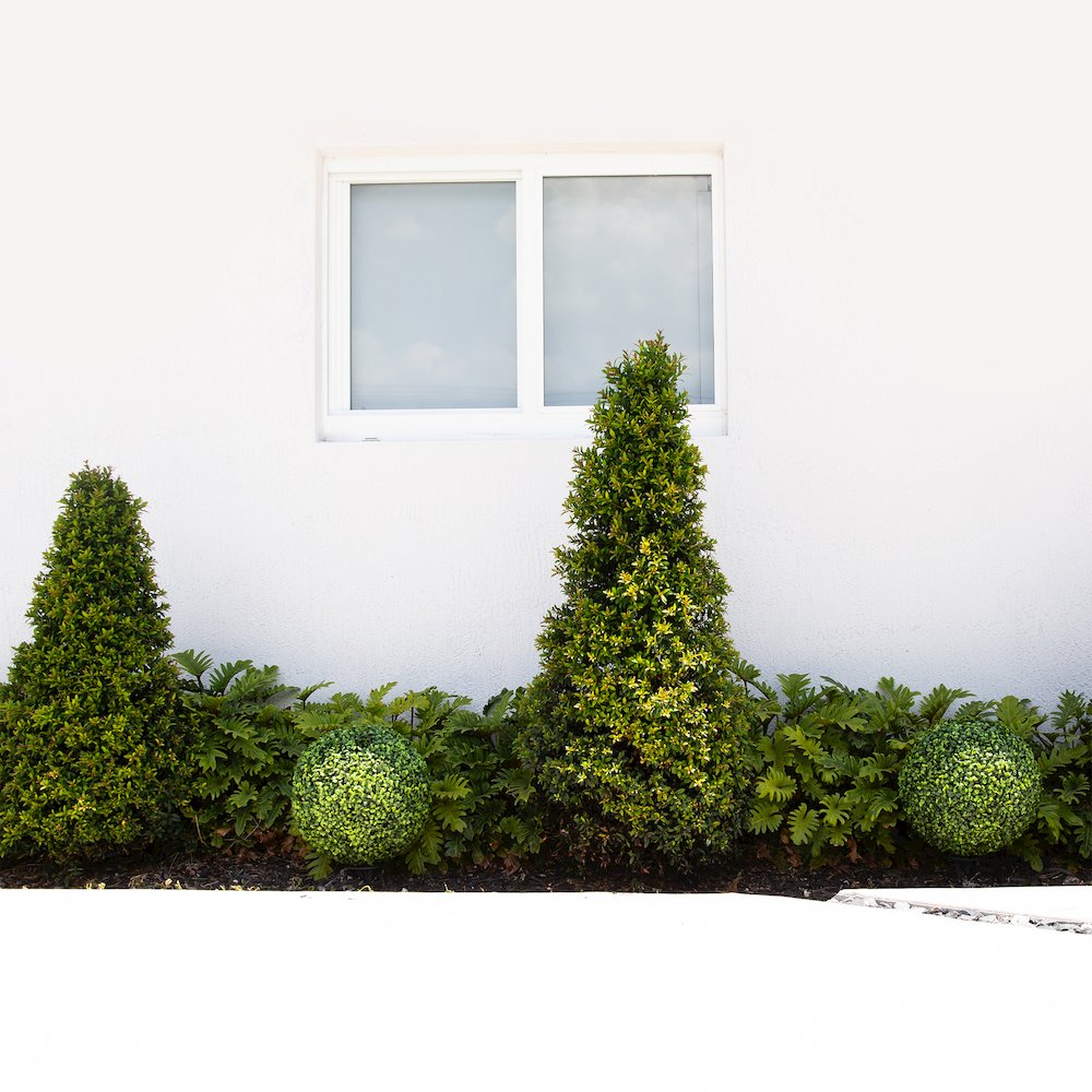 14in. Artificial Boxwood Ball Topiary with Integrated Ground Stake Set of 2. Picture 5