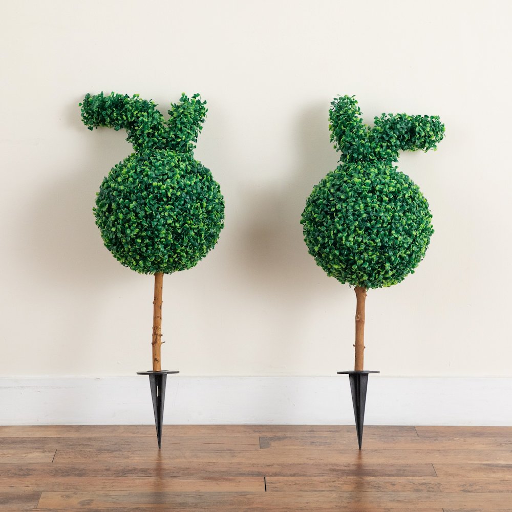 2ft. Easter Bunny Boxwood Topiary with Ground Stake (Indoor/Outdoor) - Set of 2. Picture 3