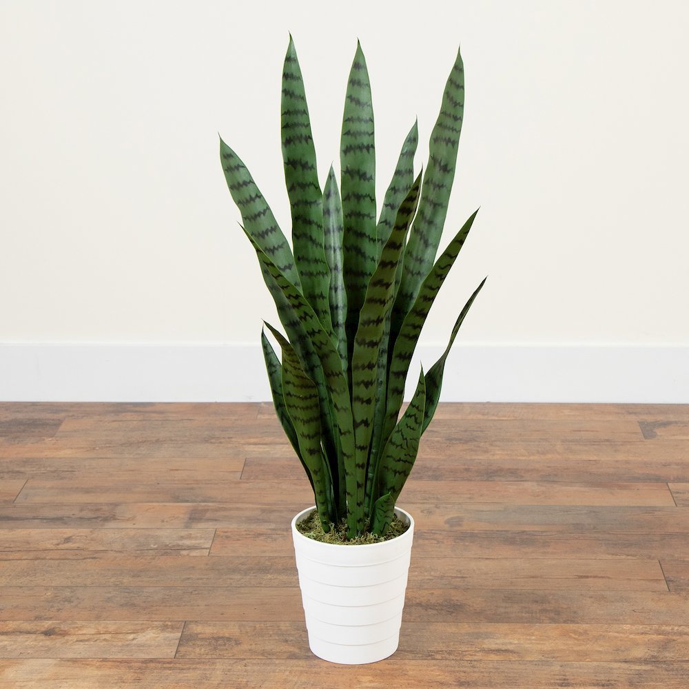 3ft. UV Resistant Artificial Sansevieria Plant in White Decorative Planter. Picture 7