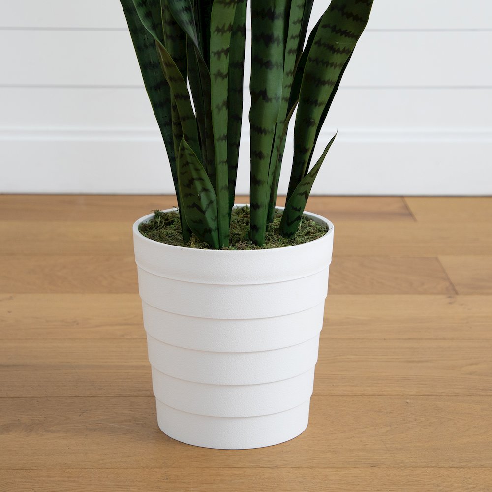 5ft. UV Resistant Artificial Sansevieria Plant in White Decorative Planter. Picture 5