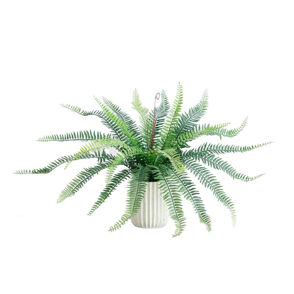 16in. Artificial Boston Fern Plant in Decorative Cement Planter. Picture 1