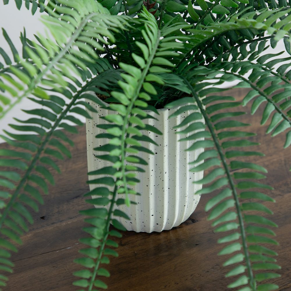 16in. Artificial Boston Fern Plant in Decorative Cement Planter. Picture 6