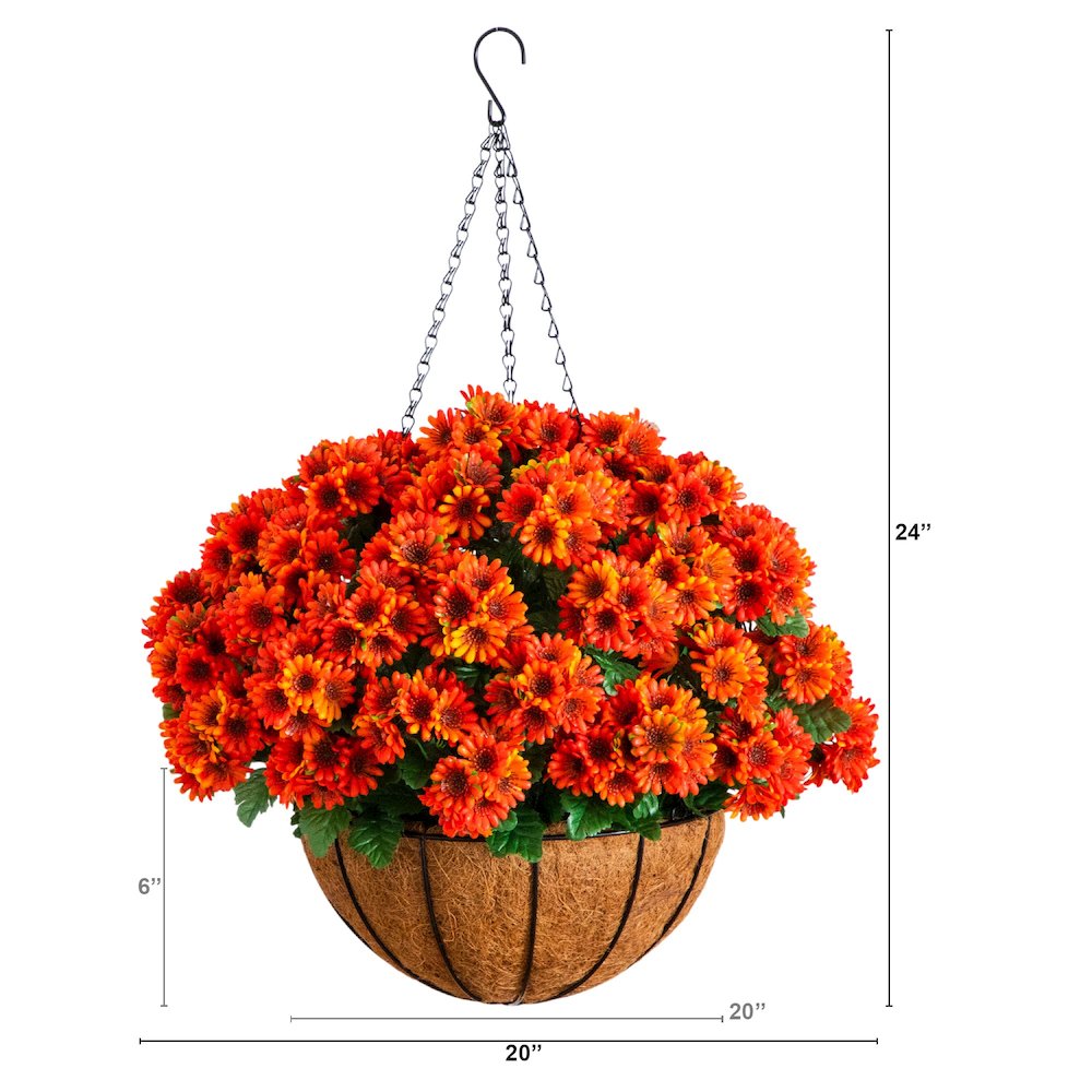 24in. UV Resistant Artificial Chrysanthemum Hanging Basket (Indoor/Outdoor). Picture 7