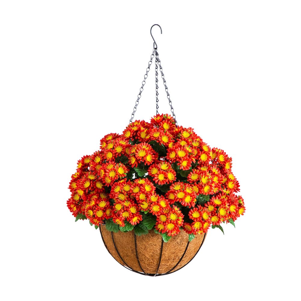 24in. UV Resistant Artificial Chrysanthemum Hanging Basket (Indoor/Outdoor). Picture 1
