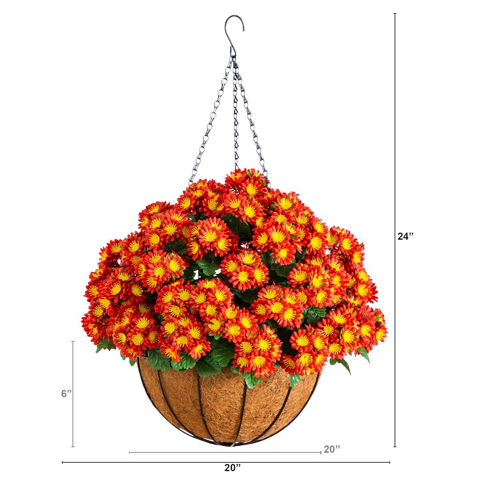 24in. UV Resistant Artificial Chrysanthemum Hanging Basket (Indoor/Outdoor). Picture 3