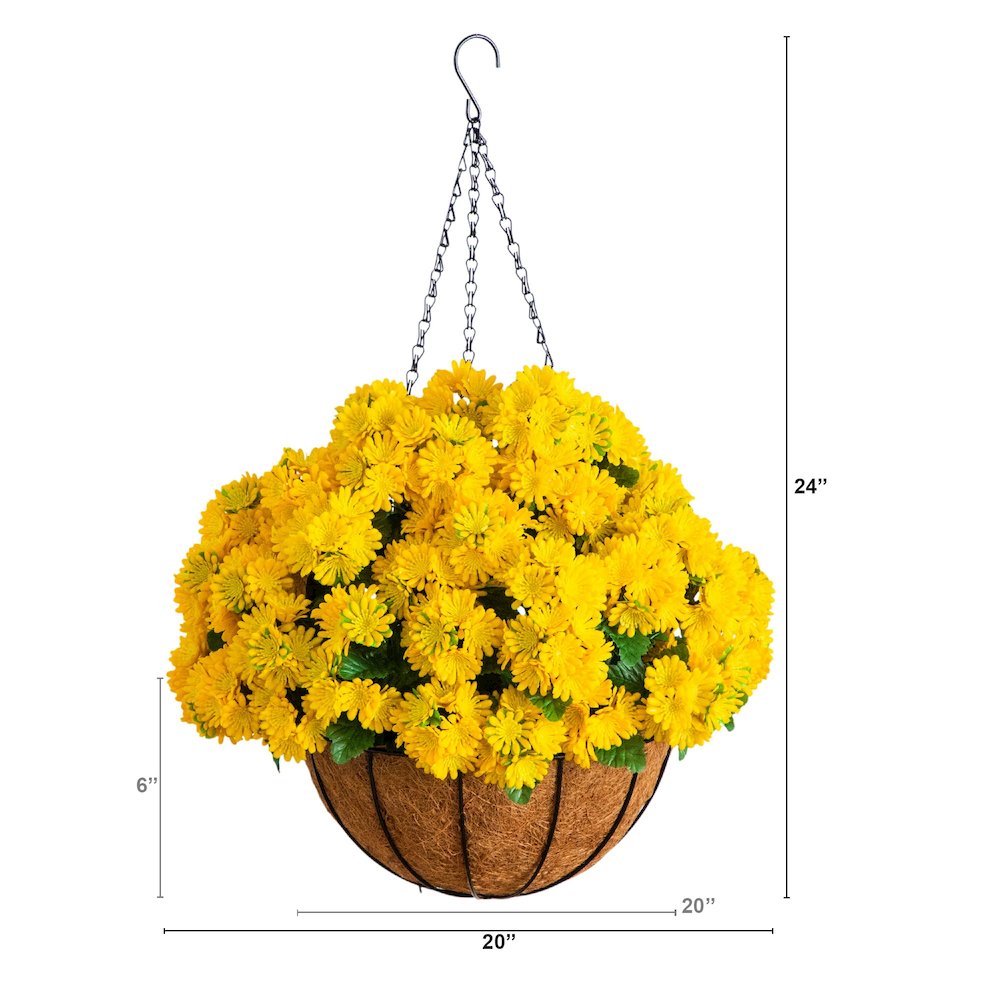 24in. UV Resistant Artificial Chrysanthemum Hanging Basket (Indoor/Outdoor). Picture 2