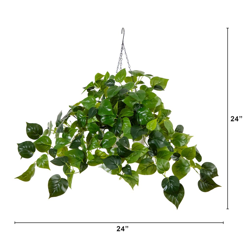 24in. UV Resistant Artificial Philodendron with 50 Warm White LED Lights. Picture 2
