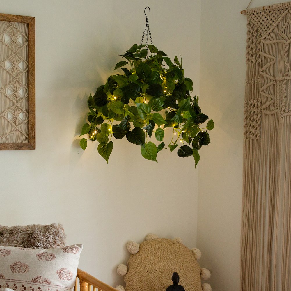 24in. UV Resistant Artificial Philodendron with 50 Warm White LED Lights. Picture 10