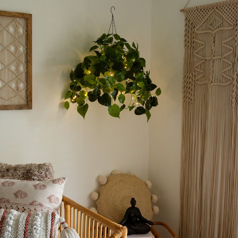24in. UV Resistant Artificial Philodendron with 50 Warm White LED Lights. Picture 9
