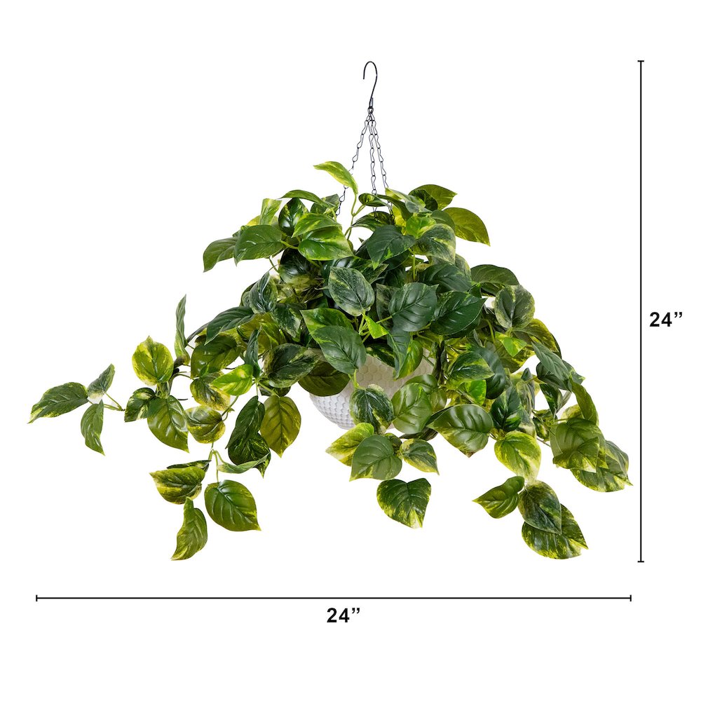 24in. UV Resistant Artificial Pothos with 50 Warm White LED Lights. Picture 2