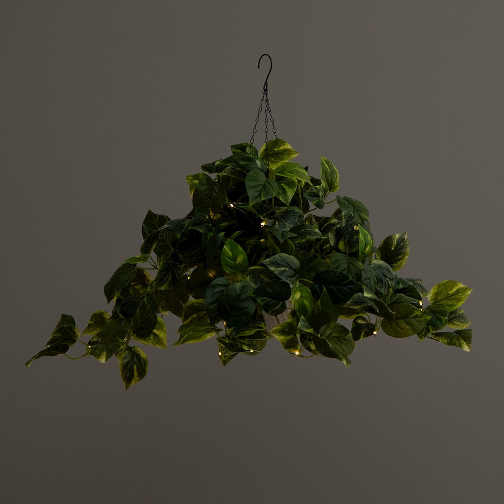 24in. UV Resistant Artificial Pothos with 50 Warm White LED Lights. Picture 7