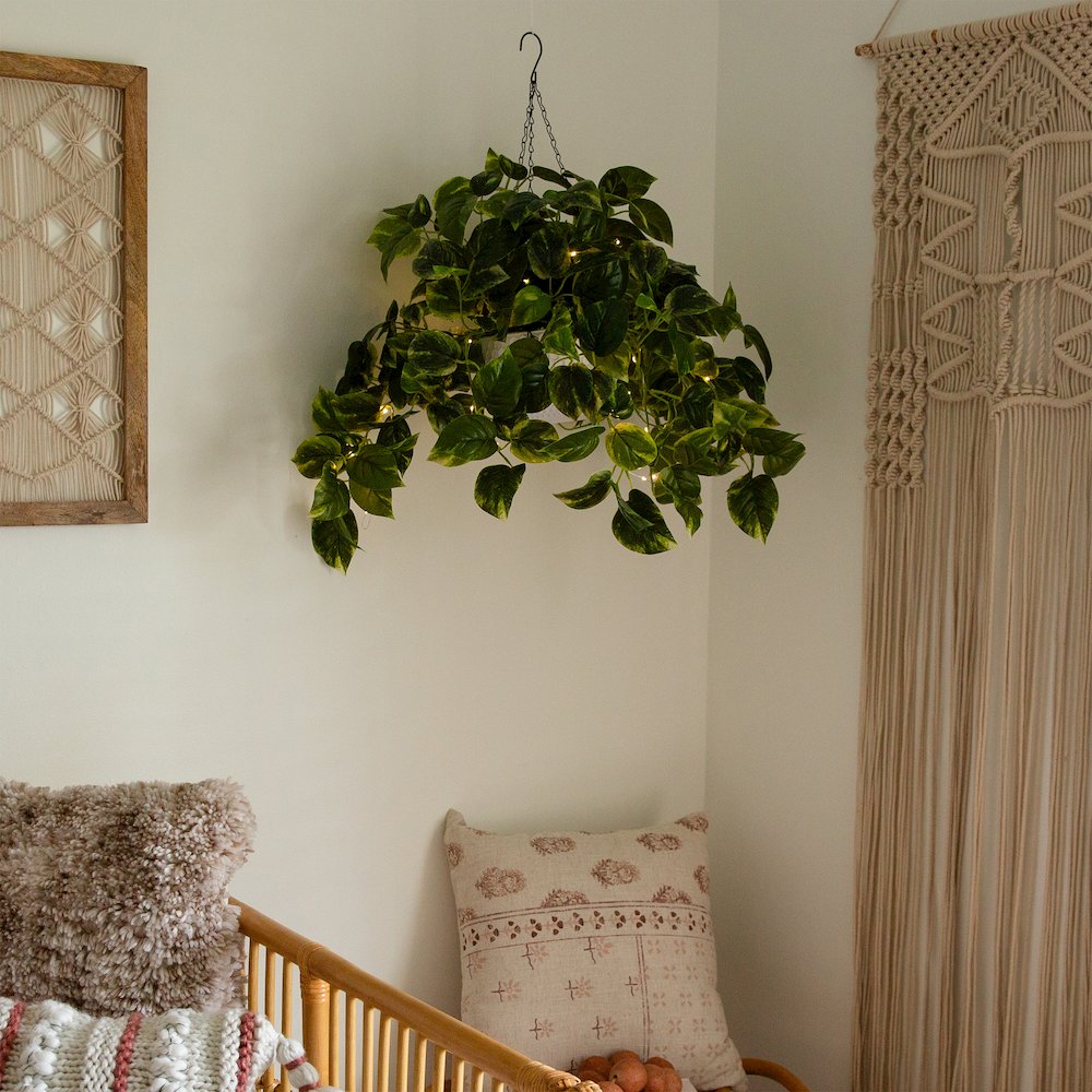 24in. UV Resistant Artificial Pothos with 50 Warm White LED Lights. Picture 12