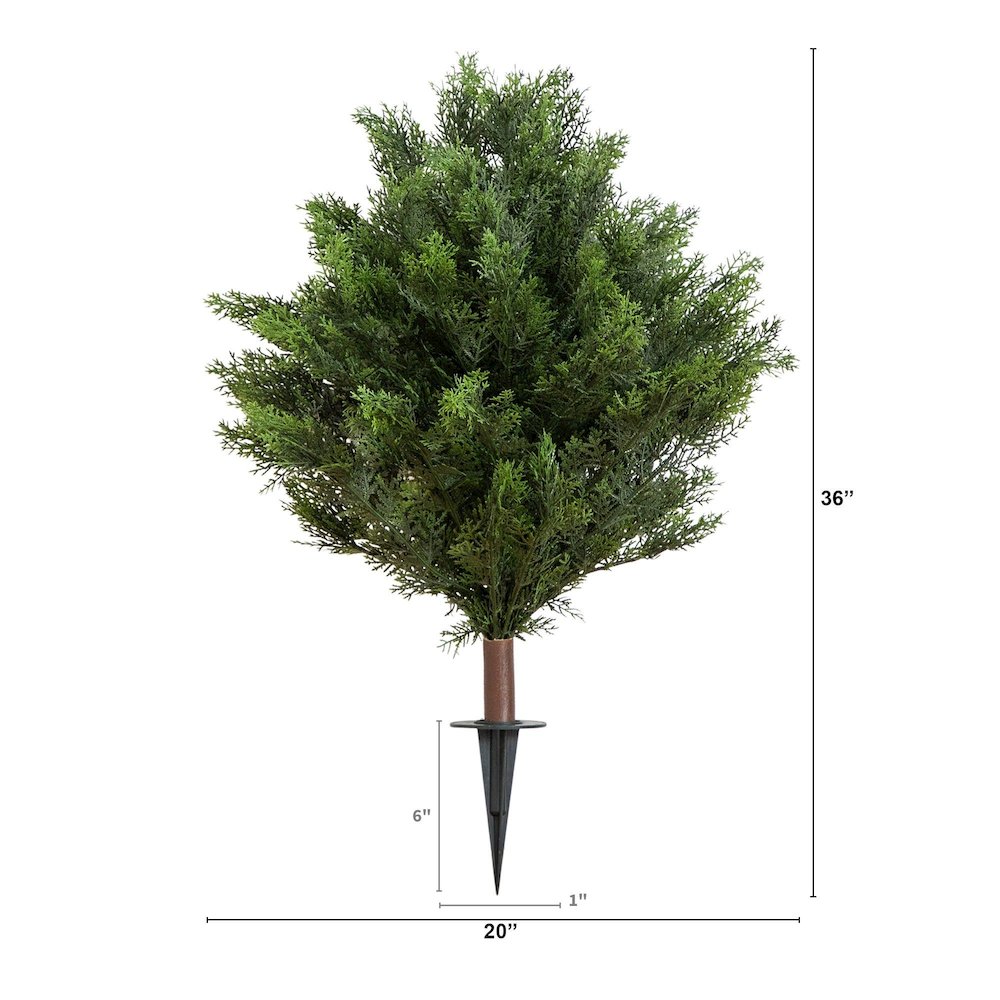 3ft. UV Resistant Artificial Cedar Bush with Integrated Ground Stake. Picture 1