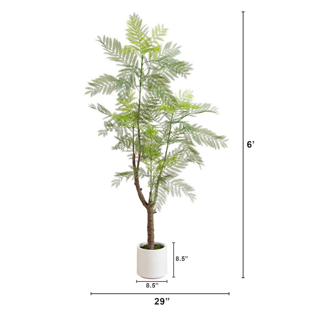 6ft. Artificial Minimalist Jacaranda Tree in White Decorative Planter. Picture 2