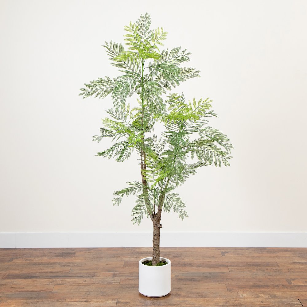 6ft. Artificial Minimalist Jacaranda Tree in White Decorative Planter. Picture 9