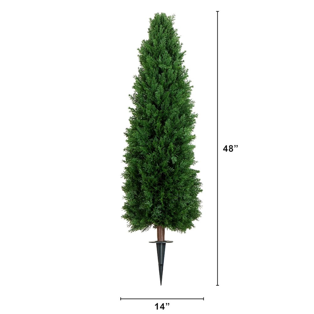 4ft. UV Resistant Artificial Cedar Plant with Integrated Ground Stake - Set of 2. Picture 1