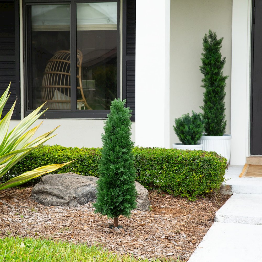 4ft. UV Resistant Artificial Cedar Plant with Integrated Ground Stake - Set of 2. Picture 3