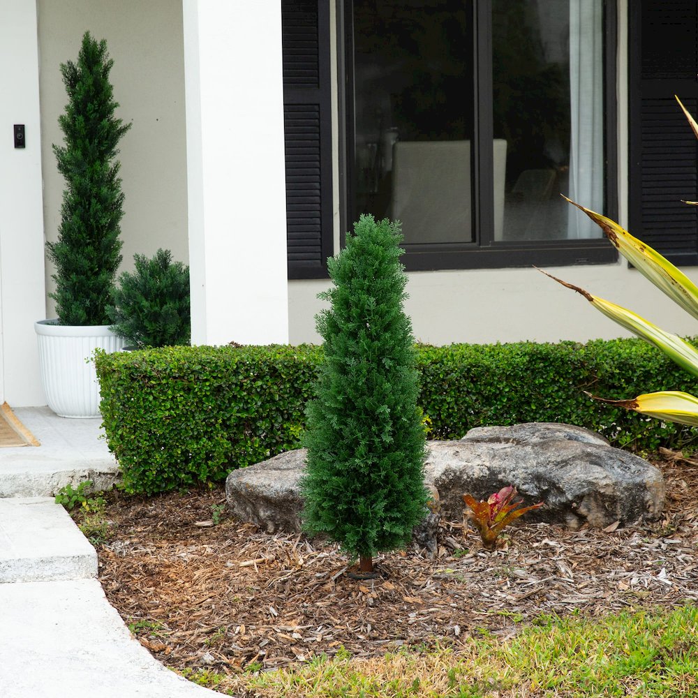 4ft. UV Resistant Artificial Cedar Plant with Integrated Ground Stake - Set of 2. Picture 4