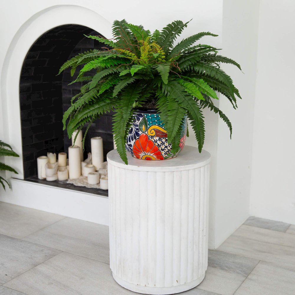32in. Artificial Double Boston Fern in Handmade Mexican Talavera Ceramic Planter. Picture 6