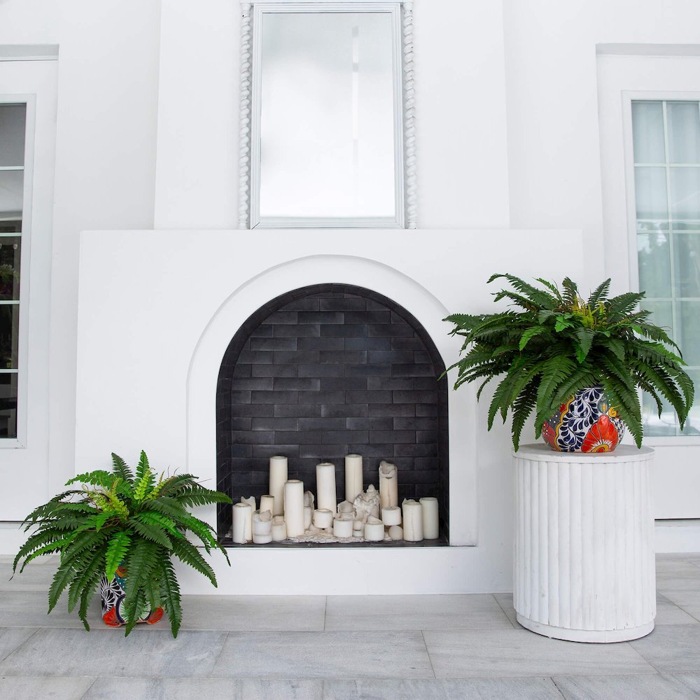 32in. Artificial Double Boston Fern in Handmade Mexican Talavera Ceramic Planter. Picture 7