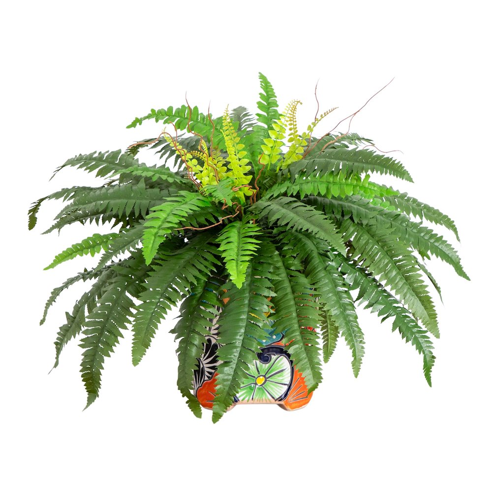 21in. Artificial Boston Fern in Handmade Mexican Talavera Ceramic Planter. Picture 7