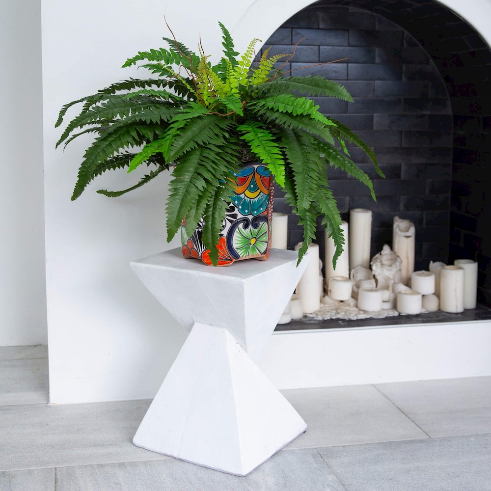 21in. Artificial Boston Fern in Handmade Mexican Talavera Ceramic Planter. Picture 5