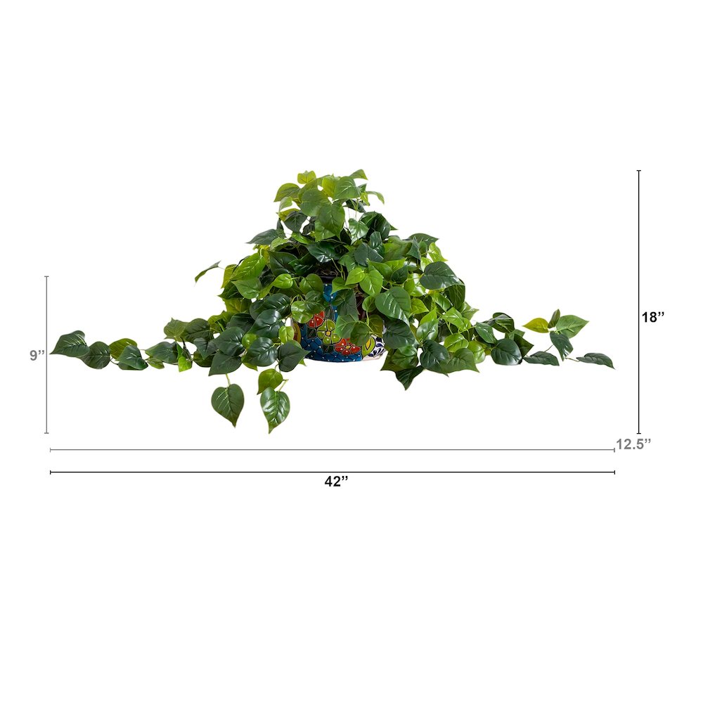 42in. UV Resistant Artificial Philodendron Mexican Talavera Ceramic Planter. Picture 1