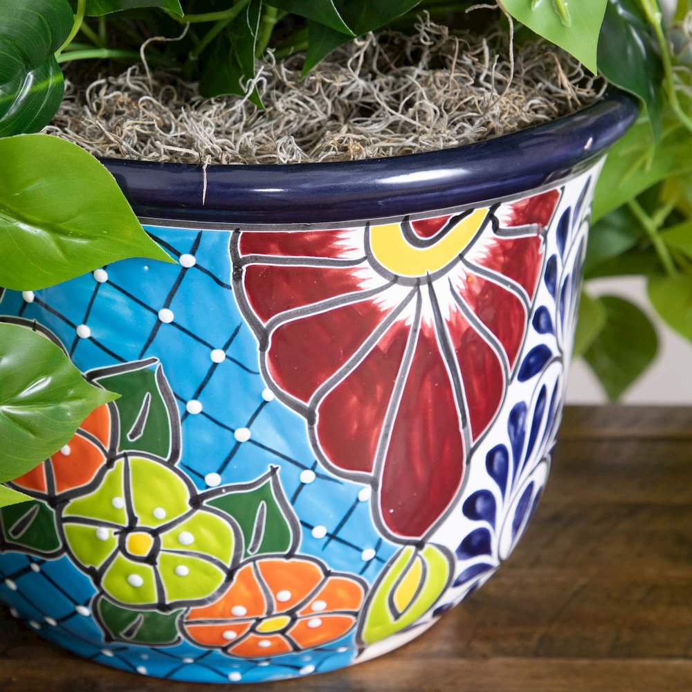 42in. UV Resistant Artificial Philodendron Mexican Talavera Ceramic Planter. Picture 3