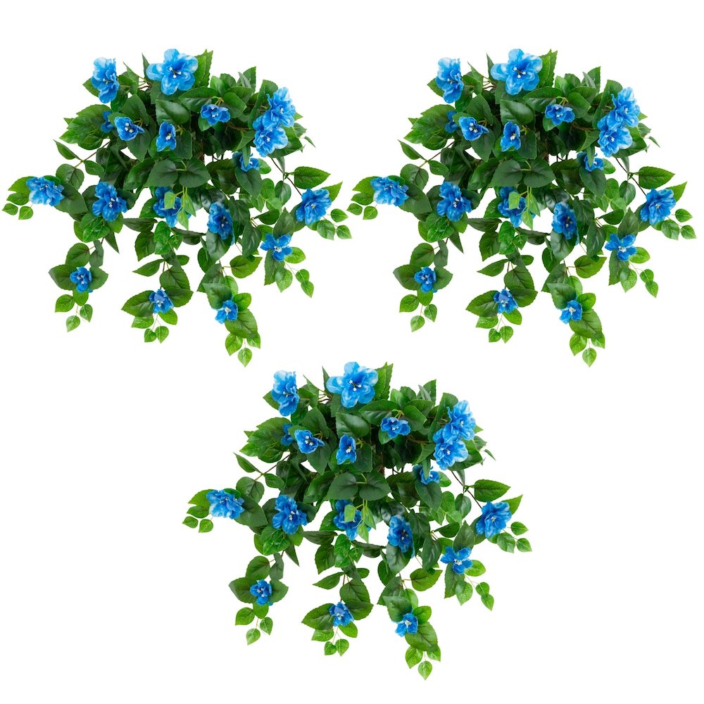 24in. UV Resistant Artificial Azalea Hanging Plant (Indoor/Outdoor) - Set of 3. Picture 1
