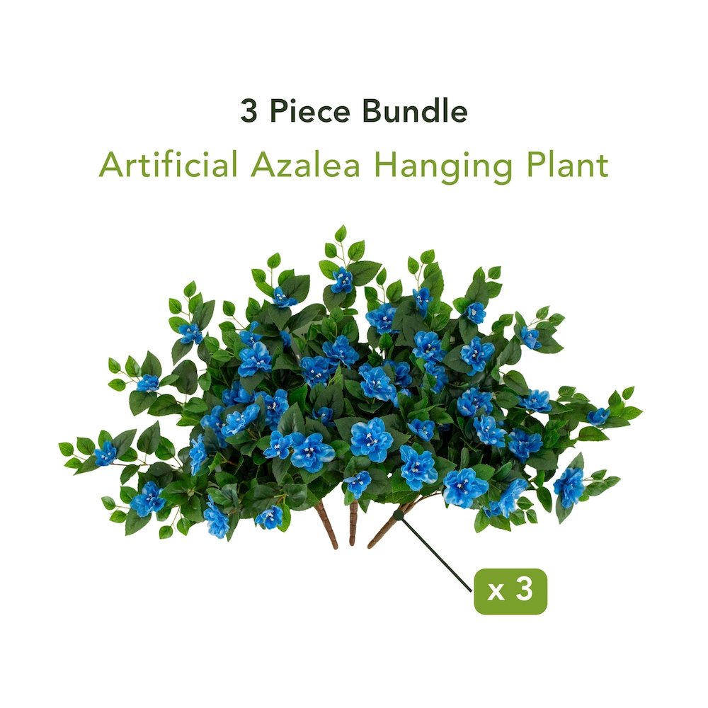 24in. UV Resistant Artificial Azalea Hanging Plant (Indoor/Outdoor) - Set of 3. Picture 11
